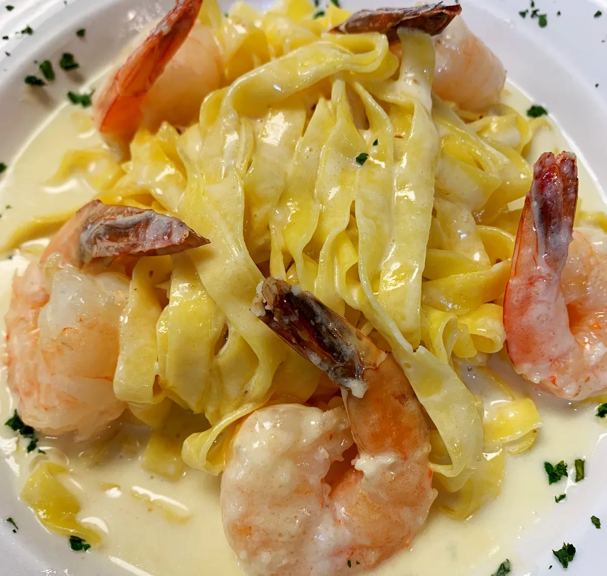 Fettuccine shrimp alfredo at Vincenzo